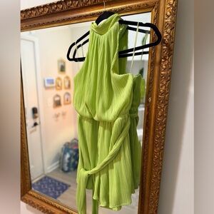 Vestique Lime Green Pleated Dress
